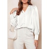 image:imagePRETTYGARDEN Satin Long Sleeve Womens Blouses Dressy Casual  Glossy Smooth Silk FabricLantern Sleeve Fall TopsDecorative Button PulloverV Neck ShirtsOffice Work Business OutfitsWhite
