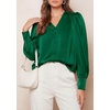 image:imagePRETTYGARDEN Satin Long Sleeve Womens Blouses Dressy Casual  Glossy Smooth Silk FabricLantern Sleeve Fall TopsDecorative Button PulloverV Neck ShirtsOffice Work Business OutfitsGreen