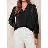 image:imagePRETTYGARDEN Satin Long Sleeve Womens Blouses Dressy Casual  Glossy Smooth Silk FabricLantern Sleeve Fall TopsDecorative Button PulloverV Neck ShirtsOffice Work Business OutfitsBlack