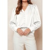 image:imagePRETTYGARDEN Satin Long Sleeve Womens Blouses Dressy Casual  Glossy Smooth Silk FabricLantern Sleeve Fall TopsDecorative Button PulloverV Neck ShirtsOffice Work Business OutfitsWhite