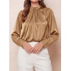 image:imagePRETTYGARDEN Satin Tops for Women Mock Neck Pleated Long Sleeve Shirts  Wrinkle Resistant Silky BlousesDressy Casual Fall ClothesVersatile Business Casual OufitsFashion ClothingKhaki