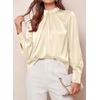 image:imagePRETTYGARDEN Satin Tops for Women Mock Neck Pleated Long Sleeve Shirts  Wrinkle Resistant Silky BlousesDressy Casual Fall ClothesVersatile Business Casual OufitsFashion ClothingBeige