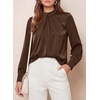image:imagePRETTYGARDEN Satin Tops for Women Mock Neck Pleated Long Sleeve Shirts  Wrinkle Resistant Silky BlousesDressy Casual Fall ClothesVersatile Business Casual OufitsFashion ClothingBrown
