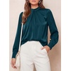 image:imagePRETTYGARDEN Satin Tops for Women Mock Neck Pleated Long Sleeve Shirts  Wrinkle Resistant Silky BlousesDressy Casual Fall ClothesVersatile Business Casual OufitsFashion ClothingDark Cyan