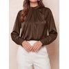 image:imagePRETTYGARDEN Satin Tops for Women Mock Neck Pleated Long Sleeve Shirts  Wrinkle Resistant Silky BlousesDressy Casual Fall ClothesVersatile Business Casual OufitsFashion ClothingBrown