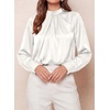 image:imagePRETTYGARDEN Satin Tops for Women Mock Neck Pleated Long Sleeve Shirts  Wrinkle Resistant Silky BlousesDressy Casual Fall ClothesVersatile Business Casual OufitsFashion ClothingWhite