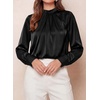 image:imagePRETTYGARDEN Satin Tops for Women Mock Neck Pleated Long Sleeve Shirts  Wrinkle Resistant Silky BlousesDressy Casual Fall ClothesVersatile Business Casual OufitsFashion ClothingBlack