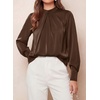 image:imagePRETTYGARDEN Satin Tops for Women Mock Neck Pleated Long Sleeve Shirts  Wrinkle Resistant Silky BlousesDressy Casual Fall ClothesVersatile Business Casual OufitsFashion ClothingBrown