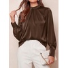 image:imagePRETTYGARDEN Satin Tops for Women Mock Neck Pleated Long Sleeve Shirts  Wrinkle Resistant Silky BlousesDressy Casual Fall ClothesVersatile Business Casual OufitsFashion ClothingBrown