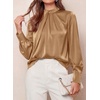 image:imagePRETTYGARDEN Satin Tops for Women Mock Neck Pleated Long Sleeve Shirts  Wrinkle Resistant Silky BlousesDressy Casual Fall ClothesVersatile Business Casual OufitsFashion ClothingKhaki
