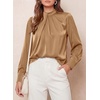 image:imagePRETTYGARDEN Satin Tops for Women Mock Neck Pleated Long Sleeve Shirts  Wrinkle Resistant Silky BlousesDressy Casual Fall ClothesVersatile Business Casual OufitsFashion ClothingKhaki