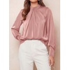image:imagePRETTYGARDEN Satin Tops for Women Mock Neck Pleated Long Sleeve Shirts  Wrinkle Resistant Silky BlousesDressy Casual Fall ClothesVersatile Business Casual OufitsFashion ClothingPink