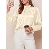image:imagePRETTYGARDEN Satin Tops for Women Mock Neck Pleated Long Sleeve Shirts  Wrinkle Resistant Silky BlousesDressy Casual Fall ClothesVersatile Business Casual OufitsFashion ClothingBeige