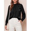image:imagePRETTYGARDEN Satin Tops for Women Mock Neck Pleated Long Sleeve Shirts  Wrinkle Resistant Silky BlousesDressy Casual Fall ClothesVersatile Business Casual OufitsFashion ClothingBlack