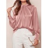 image:imagePRETTYGARDEN Satin Tops for Women Mock Neck Pleated Long Sleeve Shirts  Wrinkle Resistant Silky BlousesDressy Casual Fall ClothesVersatile Business Casual OufitsFashion ClothingPink