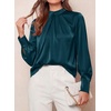 image:imagePRETTYGARDEN Satin Tops for Women Mock Neck Pleated Long Sleeve Shirts  Wrinkle Resistant Silky BlousesDressy Casual Fall ClothesVersatile Business Casual OufitsFashion ClothingDark Cyan