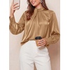 image:imagePRETTYGARDEN Satin Tops for Women Mock Neck Pleated Long Sleeve Shirts  Wrinkle Resistant Silky BlousesDressy Casual Fall ClothesVersatile Business Casual OufitsFashion ClothingKhaki