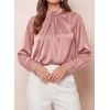 image:imagePRETTYGARDEN Satin Tops for Women Mock Neck Pleated Long Sleeve Shirts  Wrinkle Resistant Silky BlousesDressy Casual Fall ClothesVersatile Business Casual OufitsFashion ClothingPink