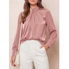 image:imagePRETTYGARDEN Satin Tops for Women Mock Neck Pleated Long Sleeve Shirts  Wrinkle Resistant Silky BlousesDressy Casual Fall ClothesVersatile Business Casual OufitsFashion ClothingPink