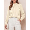 image:imagePRETTYGARDEN Satin Tops for Women Mock Neck Pleated Long Sleeve Shirts  Wrinkle Resistant Silky BlousesDressy Casual Fall ClothesVersatile Business Casual OufitsFashion ClothingBeige