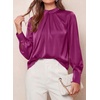 image:imagePRETTYGARDEN Satin Tops for Women Mock Neck Pleated Long Sleeve Shirts  Wrinkle Resistant Silky BlousesDressy Casual Fall ClothesVersatile Business Casual OufitsFashion ClothingPurple