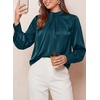 image:imagePRETTYGARDEN Satin Tops for Women Mock Neck Pleated Long Sleeve Shirts  Wrinkle Resistant Silky BlousesDressy Casual Fall ClothesVersatile Business Casual OufitsFashion ClothingDark Cyan