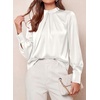 image:imagePRETTYGARDEN Satin Tops for Women Mock Neck Pleated Long Sleeve Shirts  Wrinkle Resistant Silky BlousesDressy Casual Fall ClothesVersatile Business Casual OufitsFashion ClothingWhite
