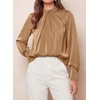 image:imagePRETTYGARDEN Satin Tops for Women Mock Neck Pleated Long Sleeve Shirts  Wrinkle Resistant Silky BlousesDressy Casual Fall ClothesVersatile Business Casual OufitsFashion ClothingKhaki