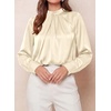 image:imagePRETTYGARDEN Satin Tops for Women Mock Neck Pleated Long Sleeve Shirts  Wrinkle Resistant Silky BlousesDressy Casual Fall ClothesVersatile Business Casual OufitsFashion ClothingBeige