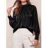 image:imagePRETTYGARDEN Satin Tops for Women Mock Neck Pleated Long Sleeve Shirts  Wrinkle Resistant Silky BlousesDressy Casual Fall ClothesVersatile Business Casual OufitsFashion ClothingBlack
