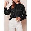 image:imagePRETTYGARDEN Satin Tops for Women Mock Neck Pleated Long Sleeve Shirts  Wrinkle Resistant Silky BlousesDressy Casual Fall ClothesVersatile Business Casual OufitsFashion ClothingBlack