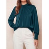 image:imagePRETTYGARDEN Satin Tops for Women Mock Neck Pleated Long Sleeve Shirts  Wrinkle Resistant Silky BlousesDressy Casual Fall ClothesVersatile Business Casual OufitsFashion ClothingDark Cyan
