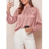 image:imagePRETTYGARDEN Satin Tops for Women Mock Neck Pleated Long Sleeve Shirts  Wrinkle Resistant Silky BlousesDressy Casual Fall ClothesVersatile Business Casual OufitsFashion ClothingPink