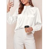 image:imagePRETTYGARDEN Satin Tops for Women Mock Neck Pleated Long Sleeve Shirts  Wrinkle Resistant Silky BlousesDressy Casual Fall ClothesVersatile Business Casual OufitsFashion ClothingWhite