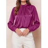 image:imagePRETTYGARDEN Satin Tops for Women Mock Neck Pleated Long Sleeve Shirts  Wrinkle Resistant Silky BlousesDressy Casual Fall ClothesVersatile Business Casual OufitsFashion ClothingPurple