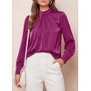 image:imagePRETTYGARDEN Satin Tops for Women Mock Neck Pleated Long Sleeve Shirts  Wrinkle Resistant Silky BlousesDressy Casual Fall ClothesVersatile Business Casual OufitsFashion ClothingPurple