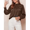 image:imagePRETTYGARDEN Satin Tops for Women Mock Neck Pleated Long Sleeve Shirts  Wrinkle Resistant Silky BlousesDressy Casual Fall ClothesVersatile Business Casual OufitsFashion ClothingBrown