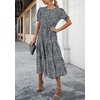 image:imagePRETTYGARDEN Summer Dresses for Women 2026 Casual Floral Boho Midi Sun Dress Puff Short Sleeve Flowy Beach Vacation SundressBlackWhite