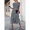 image:imagePRETTYGARDEN Summer Dresses for Women 2026 Casual Floral Boho Midi Sun Dress Puff Short Sleeve Flowy Beach Vacation SundressBlackWhite