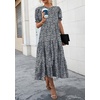 image:imagePRETTYGARDEN Summer Dresses for Women 2026 Casual Floral Boho Midi Sun Dress Puff Short Sleeve Flowy Beach Vacation SundressBlackWhite