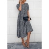 image:imagePRETTYGARDEN Summer Dresses for Women 2026 Casual Floral Boho Midi Sun Dress Puff Short Sleeve Flowy Beach Vacation SundressBlackWhite