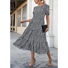 image:imagePRETTYGARDEN Summer Dresses for Women 2026 Casual Floral Boho Midi Sun Dress Puff Short Sleeve Flowy Beach Vacation SundressBlackWhite
