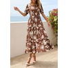 image:imagePRETTYGARDEN Summer Dresses for Women 2026 Casual Floral Boho Midi Sun Dress Puff Short Sleeve Flowy Beach Vacation SundressBrown Beige