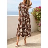 image:imagePRETTYGARDEN Summer Dresses for Women 2026 Casual Floral Boho Midi Sun Dress Puff Short Sleeve Flowy Beach Vacation SundressBrown Beige