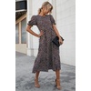 image:imagePRETTYGARDEN Summer Dresses for Women 2026 Casual Floral Boho Midi Sun Dress Puff Short Sleeve Flowy Beach Vacation SundressCoffee
