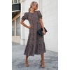 image:imagePRETTYGARDEN Summer Dresses for Women 2026 Casual Floral Boho Midi Sun Dress Puff Short Sleeve Flowy Beach Vacation SundressCoffee