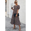 image:imagePRETTYGARDEN Summer Dresses for Women 2026 Casual Floral Boho Midi Sun Dress Puff Short Sleeve Flowy Beach Vacation SundressCoffee