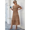image:imagePRETTYGARDEN Summer Dresses for Women 2026 Casual Floral Boho Midi Sun Dress Puff Short Sleeve Flowy Beach Vacation SundressCoffee Apricot Leopard