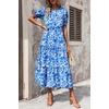 image:imagePRETTYGARDEN Summer Dresses for Women 2026 Casual Floral Boho Midi Sun Dress Puff Short Sleeve Flowy Beach Vacation SundressFloral Blue