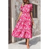 image:imagePRETTYGARDEN Summer Dresses for Women 2026 Casual Floral Boho Midi Sun Dress Puff Short Sleeve Flowy Beach Vacation SundressFloral Rose Red